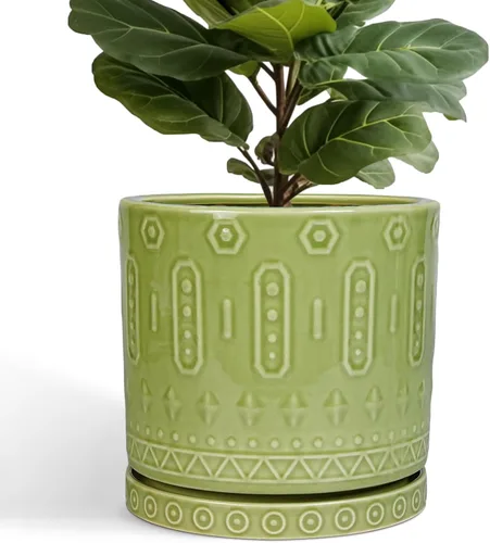 Miniatura 28 de Maceta de Cerámica Eightpot - Maceta de 20 cm para Interior con Agujeros de Drenaje y Platillo, Maceta Redonda para Exterior, Maceta Moderna de Azul