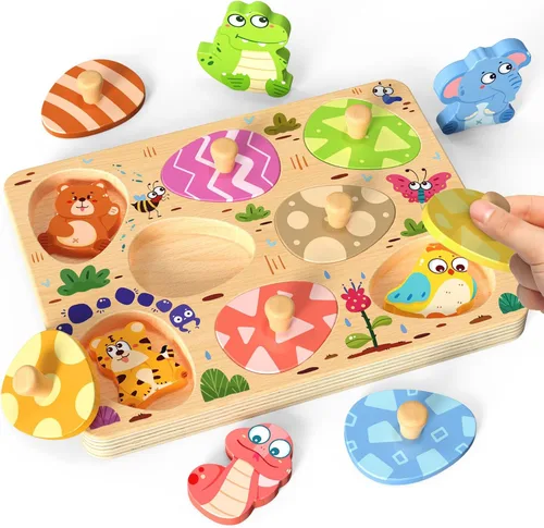 Miniatura 9 de Zeoddler Rompecabezas de madera para niños pequeños, 8 piezas de rompecabezas de huevo de dinosaurio a juego, juguetes Montessori para niños