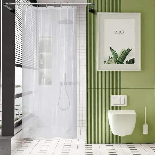 Miniatura 59 de AmazerBath - Cortina de ducha de plástico, 70 x 72 pulgadas, cortina de ducha esmerilada de plástico, impermeable, pesada, gruesa, con 3 piedras