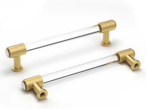 Miniatura 15 de Goldenwarm Paquete de 10 Pomos Dorados para Gabinete de Acrílico, Pomos para Cajones Decorativos de Acrílico Transparente en Forma de T, Herrajes