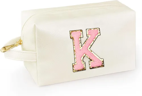 Miniatura 65 de Bolsa de maquillaje personalizada con inicial con asa, bolsa de cosméticos de preparación con bolsillo interior con cremallera, 8, 9, 10, 11, 12