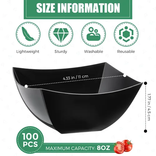 Miniatura 2 de Sliner 100 Piezas Cuencos de Plástico Cuadrados 8 oz Cuencos de Servir de Plástico Desechables Contenedores de Chips para Fiestas, Contenedores