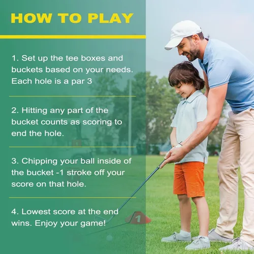 Miniatura 9 de Juego de cubo de golf para patio trasero, cubo de 6 agujeros, juego de golf con luz LED y banderas para adultos y niños en interiores y exteriores
