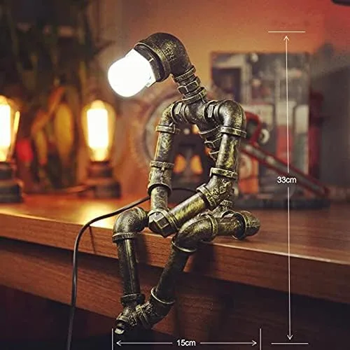 Miniatura 3 de Lámpara de mesa Steampunk, lámpara de escritorio retro industrial de bronce con 2 bombillas Edison regalo creativo