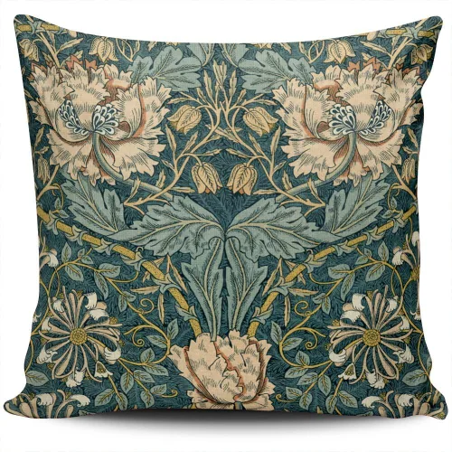 William Morris - Funda de almohada para decoración del hogar, diseño de tulipanes vintage verde azulado, diseño impreso de doble cara, tamaño
