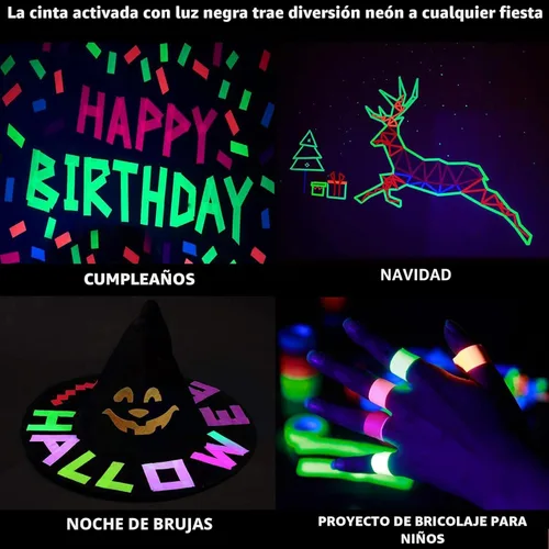Miniatura 5 de Whaline Cinta de tela Gaffer de neón de 6 colores, cinta fluorescente de luz negra UV para fiestas UV (0.6 pulgadas x 16.5 pies)