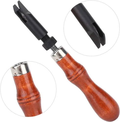 Miniatura 6 de GLOGLOW Herramienta de ranurado en forma de V de cuero, tipo Groover de procesamiento de cuero tipo V mango de madera para artesanía de cuero