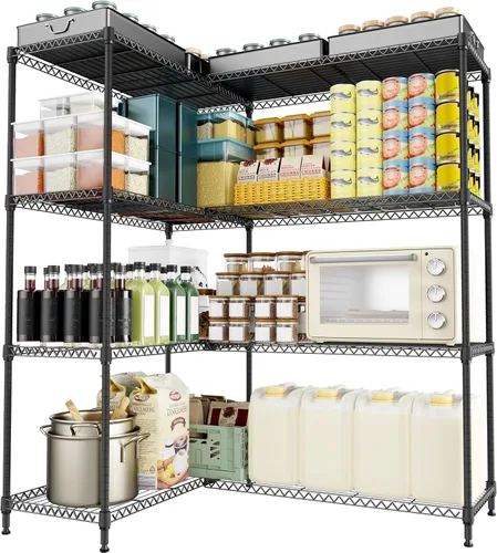 Miniatura 26 de M MZG Estantería de almacenamiento de 5 estantes, estantería de alambre de metal resistente, estantería de almacenamiento ajustable para garaje