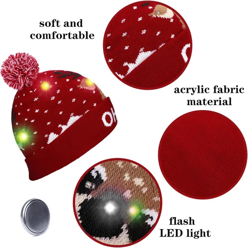Miniatura 3 de Geyoga Sombrero de suéter de Navidad con luces LED, gorro de punto, gorro de invierno unisex