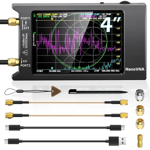 Miniatura 11 de AURSINC Analizador de red vectorial NanoVNA H4, Lastest V4.4 9kHz-1.5GHz 4 pulgadas, analizador de antena de 4 pulgadas, con bolsa de almacenamiento
