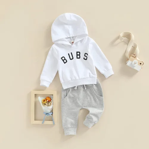 Miniatura 170 de Ropa de bebé niño 3 6 9 12 18 24M 3T Conjunto de pantalones con capucha patchwork sudadera con capucha pantalones de rayas traje de otoño invierno