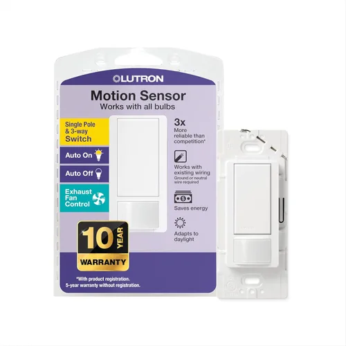 Miniatura 17 de Lutron Maestro Interruptor de luz con sensor de movimiento para interiores para baño, garaje, lavandería, cualquier bombilla, sensor de ocupación