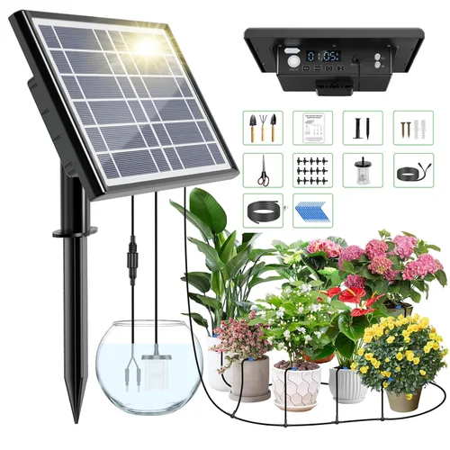 Miniatura 7 de Kit de accesorios de riego por goteo solar, tubo de 49 pies, kit de accesorios extra de riego por goteo, 15 adaptadores en T y 15 goteros