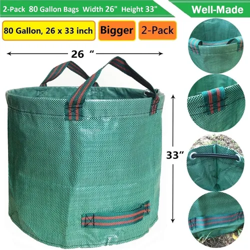 Miniatura 4 de Paquete de 2 bolsas profesionales de jardín grandes de 80 galones (D26, H33 pulgadas) con guantes de jardinería para bolsas de hojas, residuos