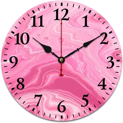 Miniatura 12 de Relojes de pared de madera de 12 pulgadas con piedra de mármol blanco, relojes de pared para interiores, sin tictac, dibujo de números arábigos