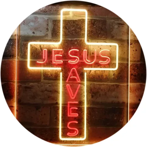 Miniatura 10 de ADVPRO Placa de pared con diseño de Jesús salva cruz, regalos de inauguración de la casa, letrero de neón LED de doble color, azul y rojo, 8.5 x 12