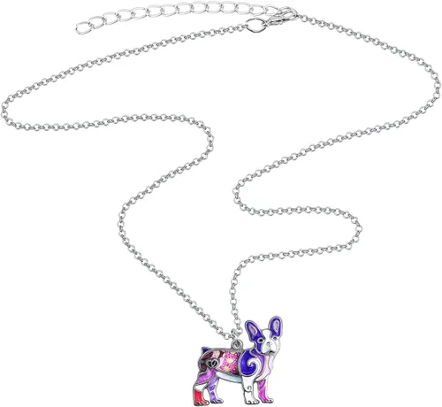 Miniatura 4 de BONSNY Collar de Bulldog Francés con diamantes de imitación esmaltados, diseño original para mujeres y niños