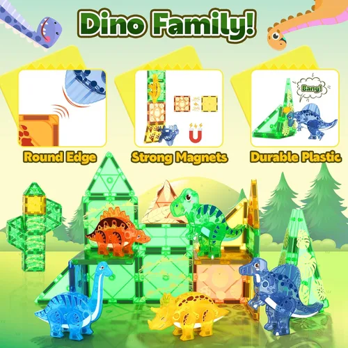Miniatura 5 de Coodoo Juguetes de Dinosaurio Fichas Magnéticas 3D Dinosaurios Móviles para Niños 3-5 5-7 Juguetes Sensoriales para Exteriores para Niños Pequeños