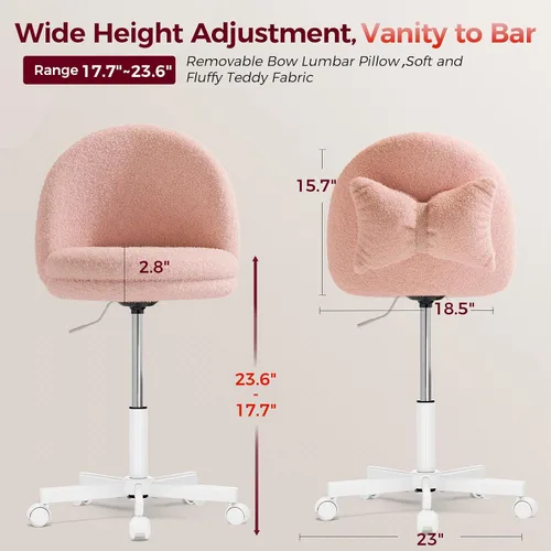 Miniatura 2 de GTPLAYER Silla de oficina alta de terciopelo con ruedas, sillas de tocador con respaldo, altura versátil: taburetes de oficina a bar, silla