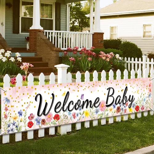 Miniatura 3 de Cartel de bienvenida de primavera para bebé, decoraciones de género neutro para baby shower, diseño de acuarela floral rosa coral, grande de 70.8 x