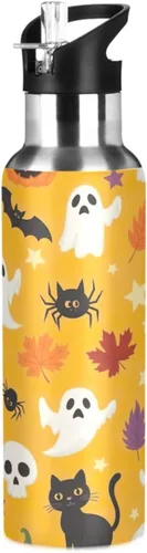 Cute Halloween Orange Stainless Steel Vacuum Insulated Water Bottle 20 Oz, BPA-Free Sport Water Bottle Insulated Leakproof Water Bottles