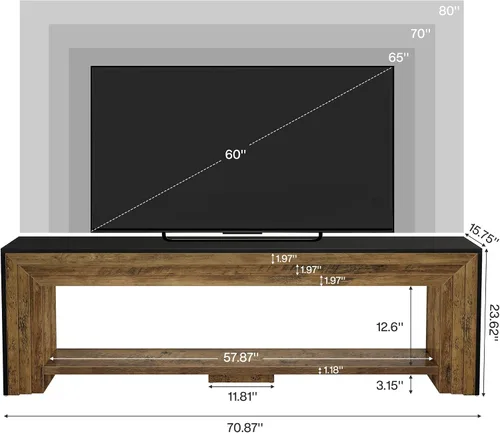 Miniatura 2 de Tribesigns Soporte de TV de 70" para televisores de 65/70/75 pulgadas, centro de entretenimiento Farmhouse largo con estantes de almacenamiento