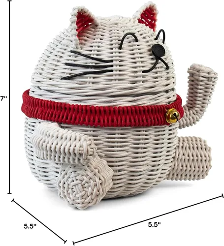 Miniatura 7 de G6 Collection Cesta de almacenamiento de ratán con tapa decorativa para decoración del hogar, organizador de estantes tejido a mano, hecho a mano