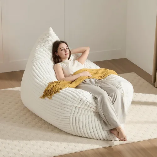 Miniatura 13 de Puf Chaise Lounge de Gran Tamaño para Interiores para Adultos con Reposabrazos y Otomana - Puf Gigante Cómodo Beige Perezoso para el Suelo, Sofá