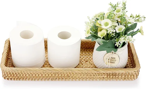 Sumnacon Bandeja de Mimbre para Tocador de Baño de 16 Pulgadas - Bandeja Decorativa de Mimbre para Tanque de Inodoro para Toalla de Mano de Papel,