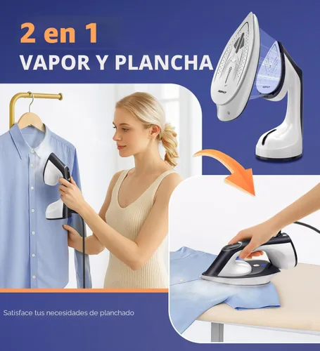 Miniatura 2 de Vaporizador para ropa, vaporizador y plancha 2 en 1 de 1600 W con placa de cerámica grande, potente vapor turbo, control inteligente de temperatura