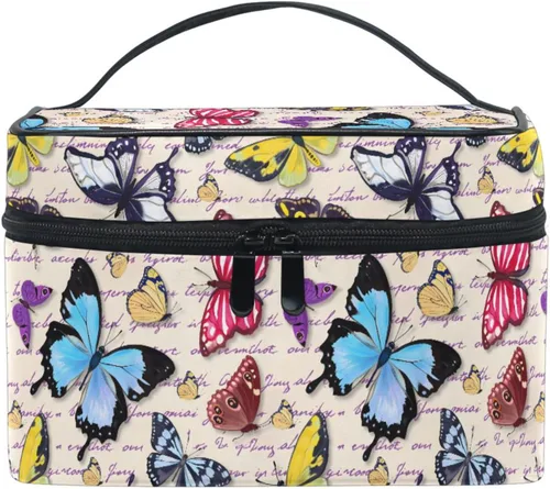 Bolsa de maquillaje, bolsa organizadora de maquillaje de viaje con estampado de leopardo rosa, neceser para niñas, mujeres y mujeres, Mariposa 046