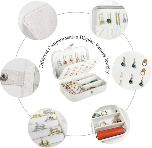 Miniatura 3 de Joyero para viaje, pequeño organizador de piel sintética para mujeres y niñas, estuche miniatura de viaje de doble capa, portátil, de exhibición