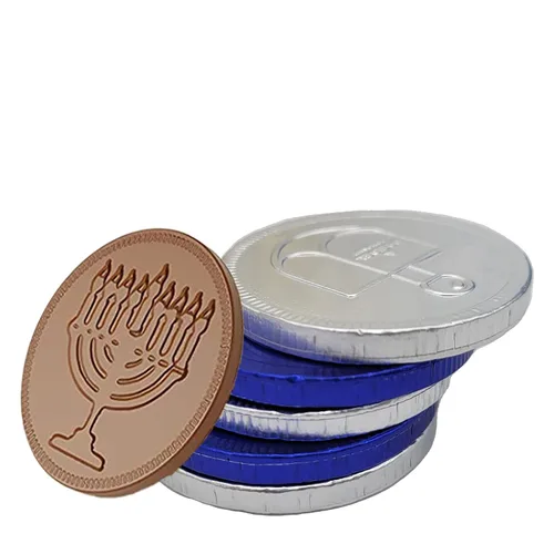 Miniatura 3 de The Dreidel Company Monedas de chocolate con leche, Gelt de Hanukkah, monedas azules y plateadas, hechas con chocolate belga de primera calidad, sin