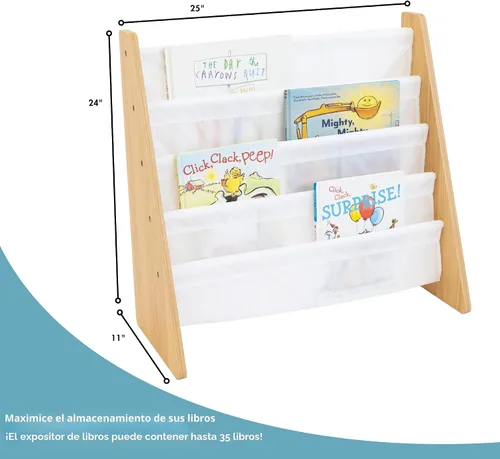Miniatura 3 de Humble Crew - Estantería para niños de 4 niveles, madera natural/blanca - Estantería premium para libros para habitaciones infantiles con cuatro