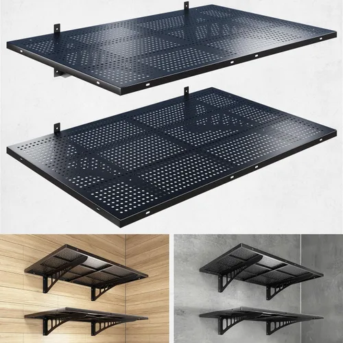 Paquete de 2 estantes de pared de garaje resistentes de 2 x 3 pies, capacidad de carga de 500 libras, estantería de garaje montada en la pared, Negro
