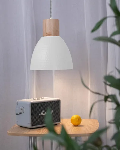 Miniatura 8 de ELYONA Lámparas Colgantes Martilladas de 10.2 pulgadas, Lámpara Colgante de Isla de Metal y Madera de Caucho, Altura Ajustable, Iluminación Colgante
