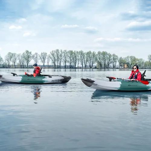 Miniatura 8 de Goplus Kayaks de pesca para adultos, 9.7 pies, kayak de turismo recreativo para una persona con paleta de aluminio, 4 soportes para caña de pescar