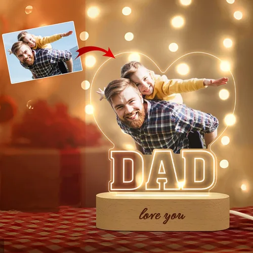 Miniatura 9 de Luz nocturna de acrílico con foto personalizada y nombre, regalo para el día de la madre, lámpara de noche 3D con base de madera personalizada