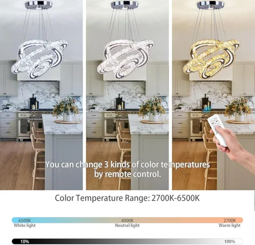 Miniatura 3 de Candelabros de cristal modernos para bricolaje, 3 anillos, lámpara colgante LED regulable para cocina, comedor, sala de estar, dormitorio, base