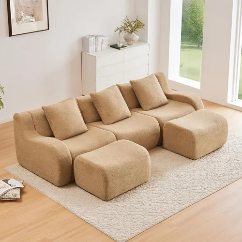Miniatura 36 de Otomana de tela de peluche negra, moderno reposapiés modular sin hueso en una caja para sala de estar, cómodo diseño de asiento profundo,