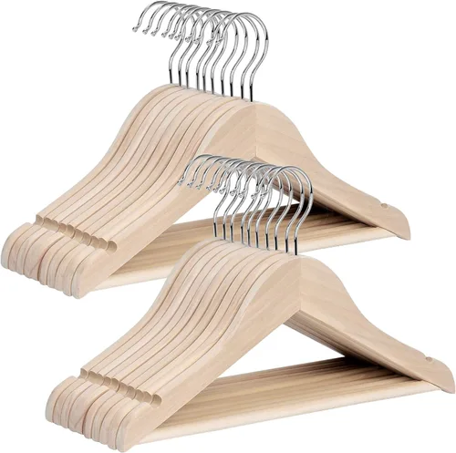 Miniatura 11 de StorageWorks Perchas de madera para camisas, chaquetas, pantalones, trajes, suéteres, madera de loto Beige natural