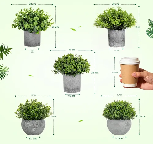 Miniatura 2 de Lemonfilter Pequeñas plantas falsas, paquete de 5 mini plantas artificiales de eucalipto en maceta, plantas artificiales de plástico para estantes 2