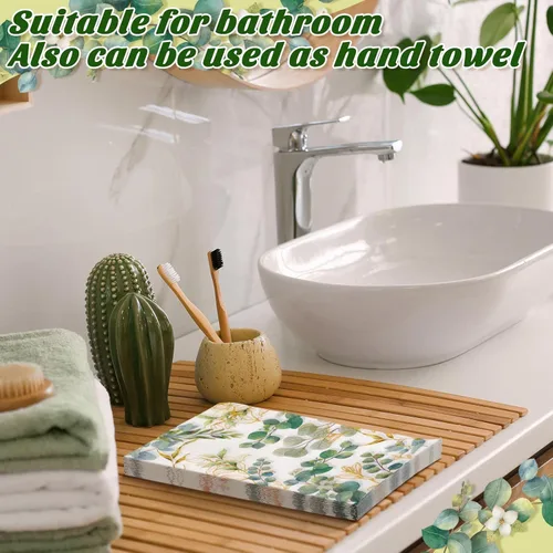 Miniatura 6 de Spiareal 120 servilletas de papel verde de 3 capas desechables para baño, hojas de eucalipto verde, servilletas decorativas para cena, para novia