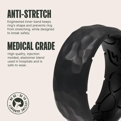 Miniatura 2 de Groove Life Zeus - Anillo de silicona martillado martillado de goma transpirable para hombres, cobertura de por vida, diseño único, anillo de ajuste