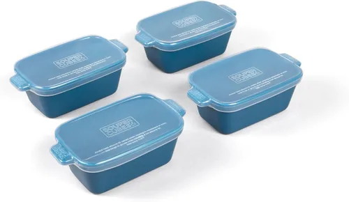 Souper Cubes - Platos pequeños de cerámica gres de 5 x 3 pulgadas para hornear, con tapas de silicona, para horno y recalentar porciones Arándano