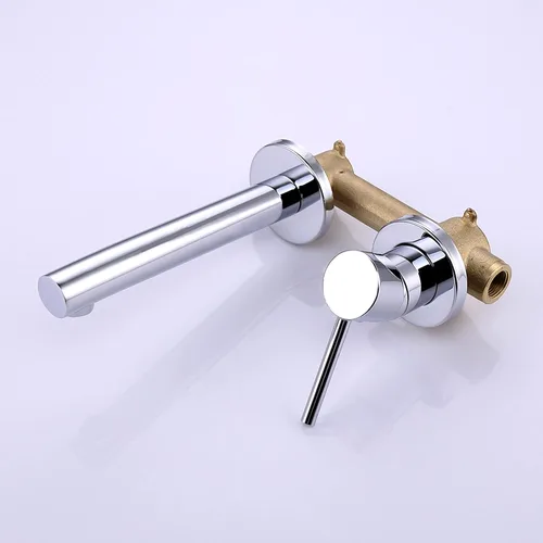 Miniatura 4 de SUMERAIN Grifo de montaje en pared para fregadero de baño, grifo de baño cromado moderno con válvula de latón Cromo