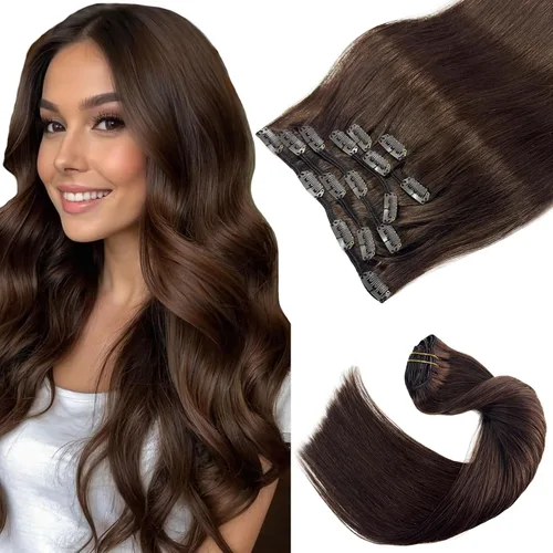 Miniatura 15 de Extensiones de cabello con clip Ubetta de cabello humano real, extensiones de cabello negro azabache con clip, 7 piezas, 70 g, extensiones