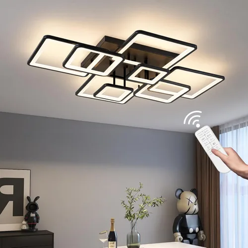 Miniatura 10 de Shine LUEST Modernas luces LED de techo para dormitorio, 26 pulgadas, regulables, cuadradas, para sala de estar, con control remoto, lámpara negra