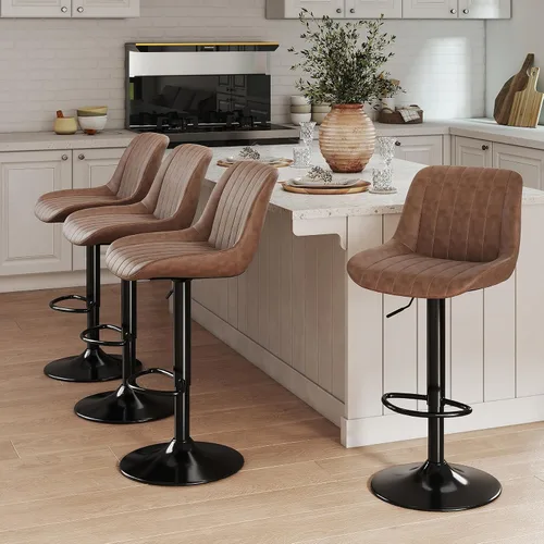 Miniatura 21 de Youhauchair - Juego de 1 taburete de bar, taburetes giratorios de altura de mostrador con respaldo, sillas de bar ajustables de piel sintética