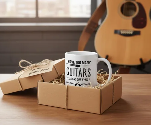 Miniatura 4 de Casitika Taza de café divertida de 11 onzas con texto "I Have Too Many Guitars Said No One Ever". Idea de regalo para amantes de la música